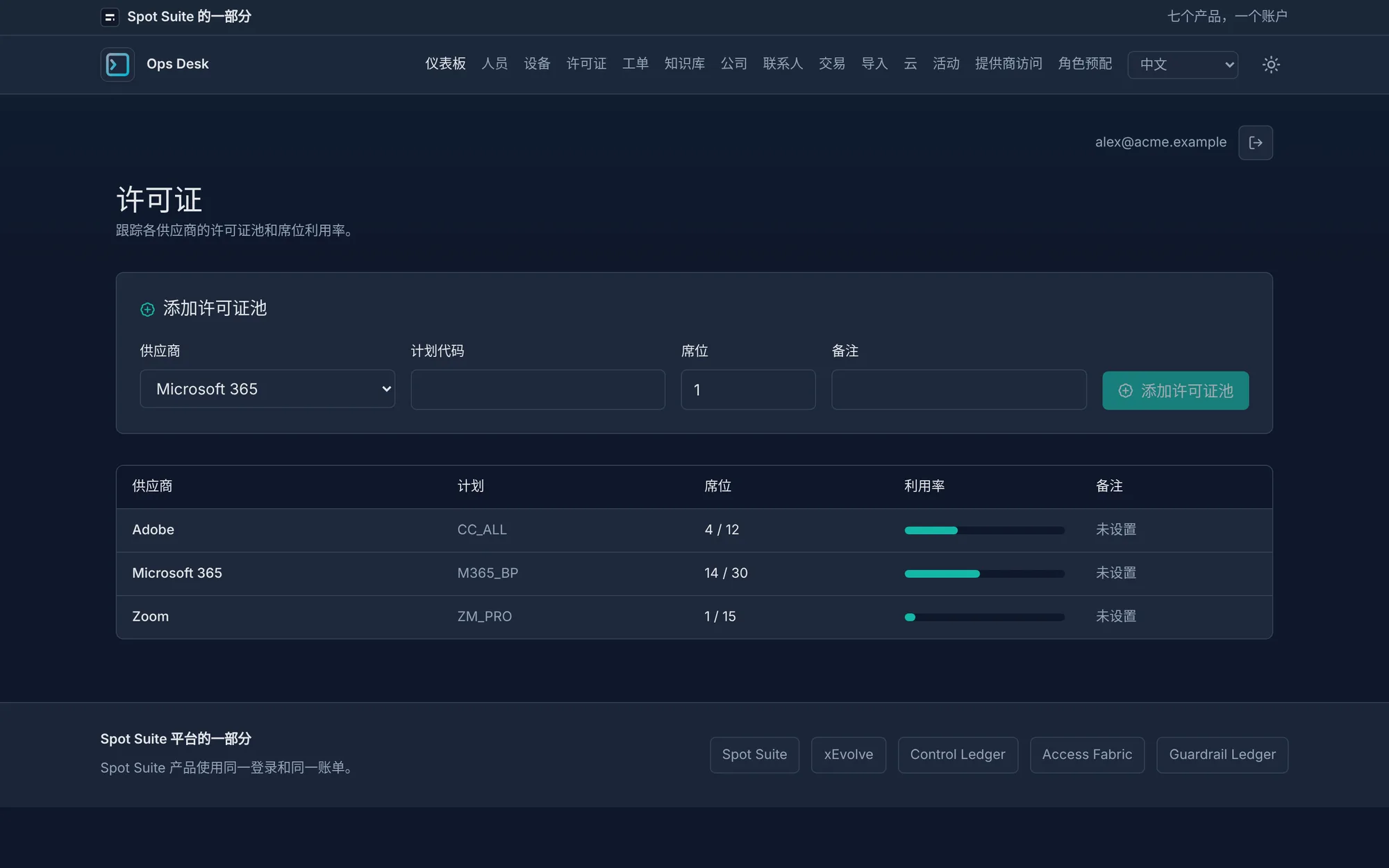OpsDesk 许可证界面