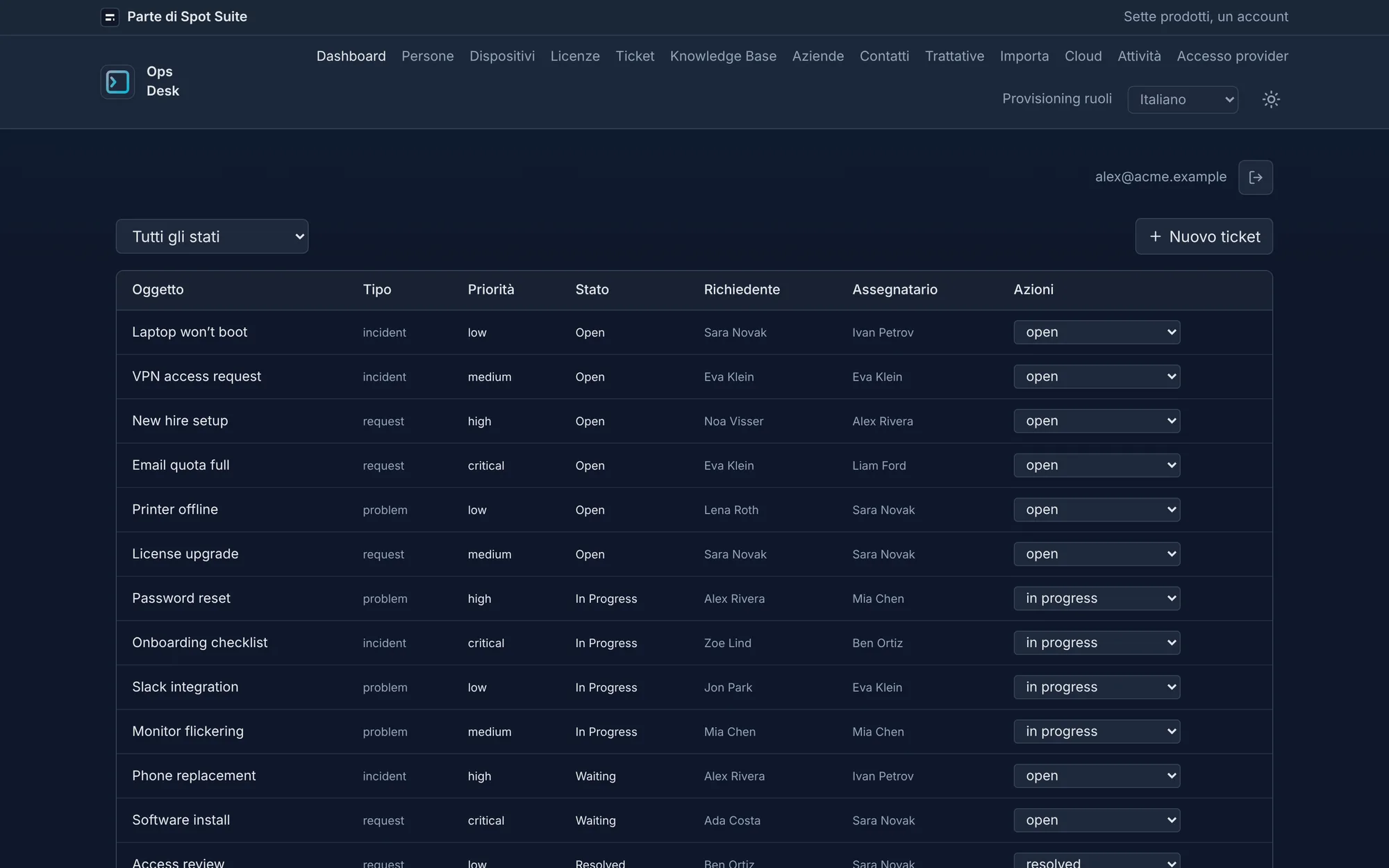 Schermata ticket OpsDesk